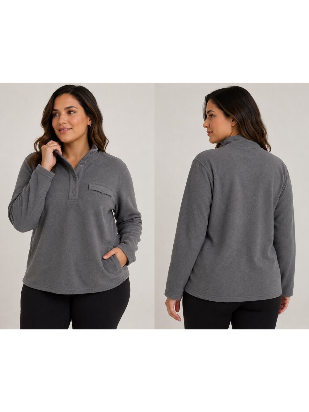 Free Fly Bamboo Lightweight Fleece Snap Pullover Therman Grey Hike Womens Large